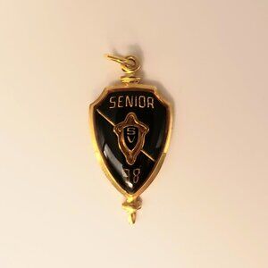 Vintage Balfour High School Senior Graduation Jewelry Goldtone Blue Black 1998